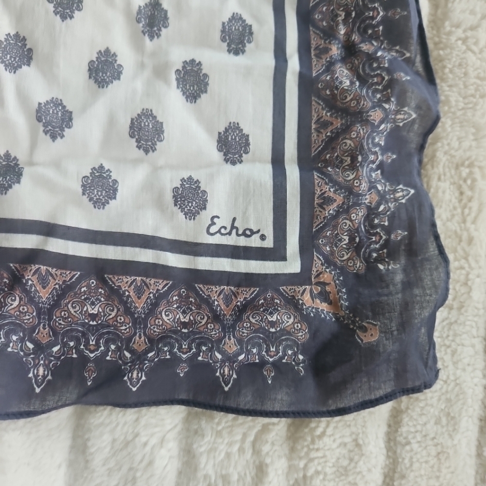 NEW W Tags Echo New York Black & White Cotton Square Scarf India Beautiful